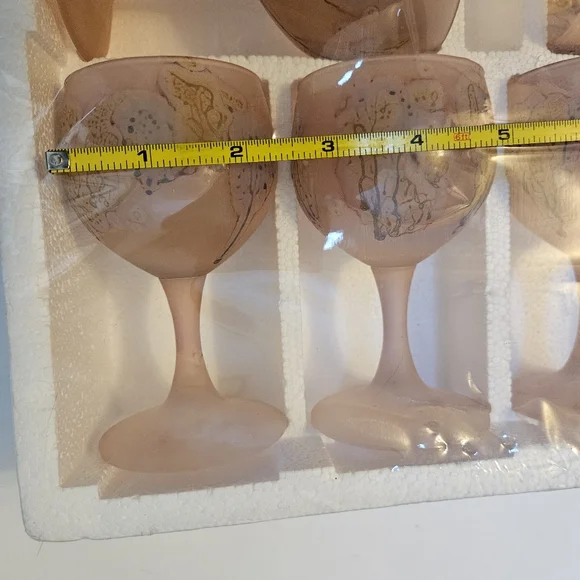 6 Hebron Wine Glass Goblet Nouveau Art Glass Hand Blown